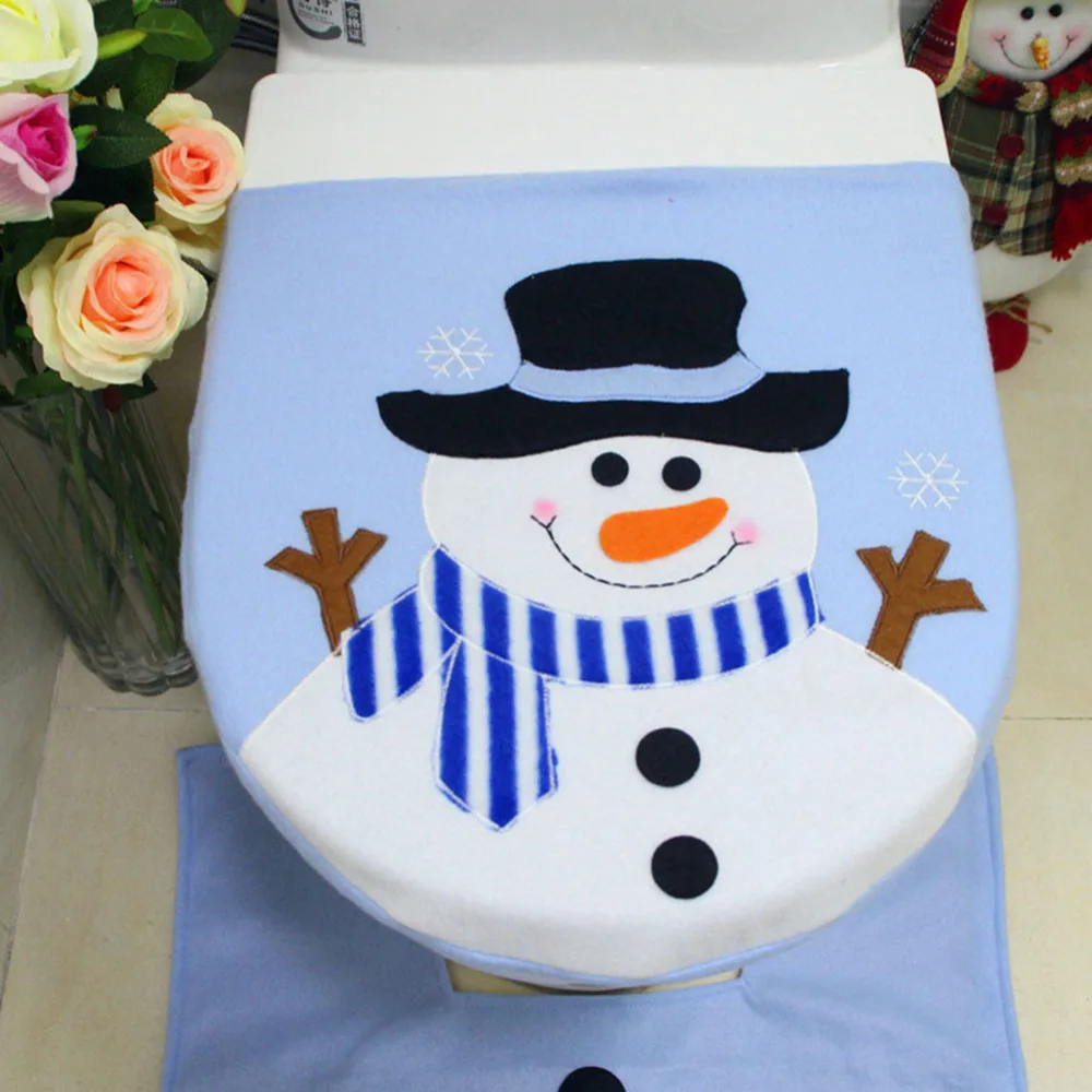 Милый снеговик, чехол для унитаза, подогреватель, подставка для сиденья, крышка для сковороды, коврик, коврик, рождественские товары для ванной, Рождественское украшение для дома