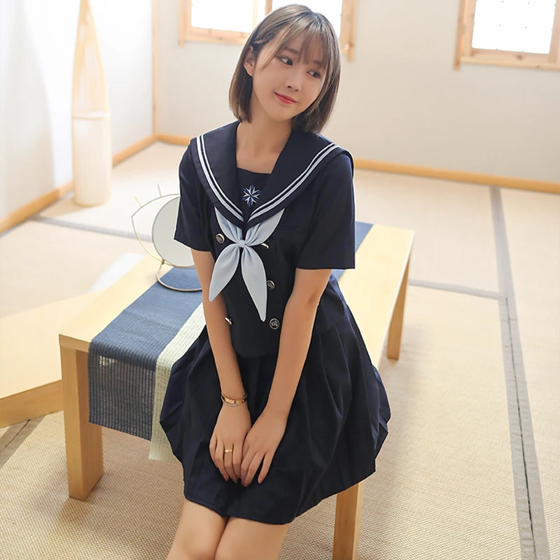 

UPHYD Lolita Uniform School Girls Navy Sailor Suits S-2XL Snowflakes Japanese High School Cosplay Costumes Kawaii JK Unifroms