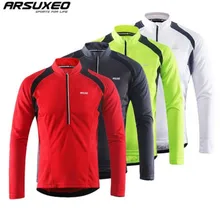 ARSUXEO Men's Long Sleeve Cycling Jerseys Bicycle Bike Shirt MTB Mountain Bike Jersey Cycling Clothing Reflective Stripe Pockets