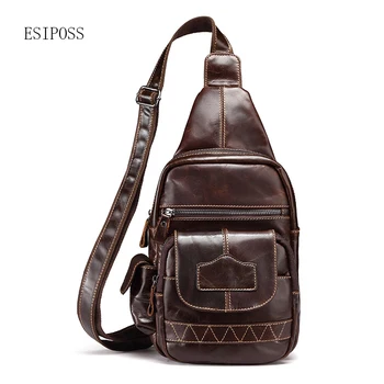 

Esiposs Brand High Quality Vintage Casual Crazy Horse Leather Genuine Cowhide Men Chest Bag Small Messenger Bag Man shoulder bag