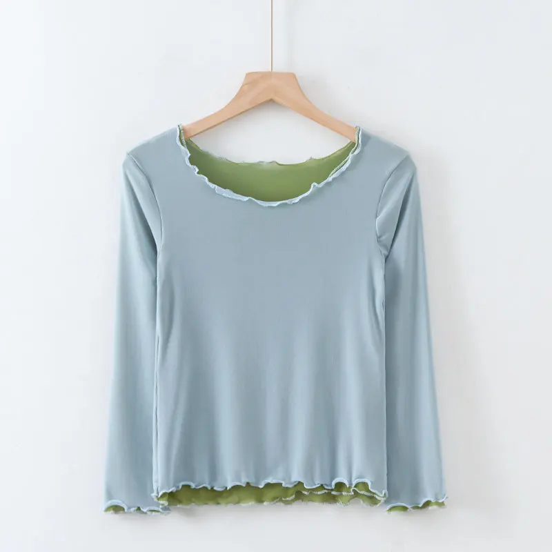 Ретро мода двойной слой обрезанный сетчатый топ для женщин уличная Осенняя с длинным рукавом укороченный топ Харадзюку стиль футболка Femme - Цвет: blue green mesh top