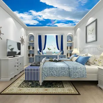 

Ceiling Wall Papers 3d White Clouds Photo Sky Wall Paper Mural Bedroom Living Room Thicken Self Adhesive Vinyl / Silk Wallpaper