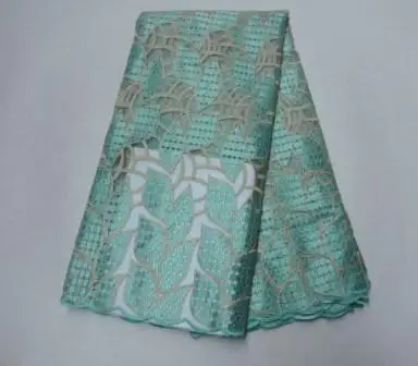 Африканская кружевная Цветочная вышивка 120 см ширина ткань для невесты продается 5 ярдов - Цвет: Mint Green