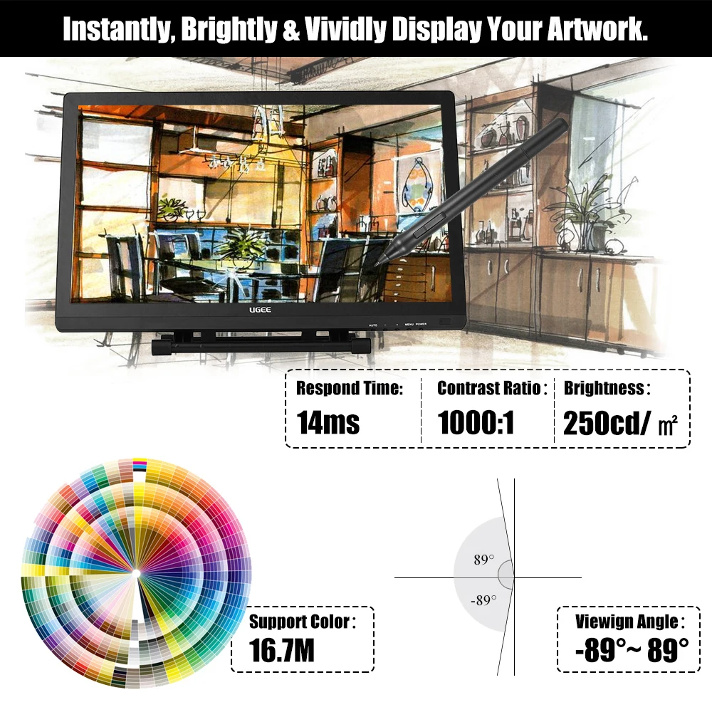 Новый Ugee 2150 21 5 &quot5080LPI 1080P HD графический планшет для рисования экран IPS монитор