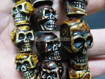 

free shipping 3PCS Man's Cool Skull Beads Yak Bone Gothic Heavy Biker Bracelet F&SH