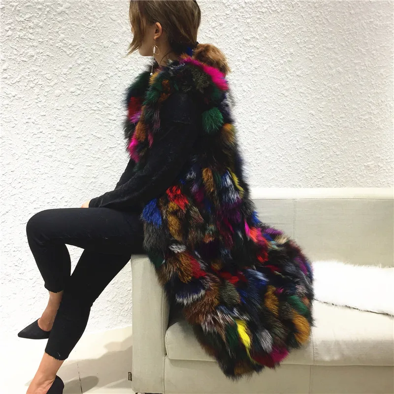 

High-end Women Winter Office Lady Natural Fox Fur Coat Slim Warm Thick Windproof Woman's Coat New Fashion Luxury Genuine Coats