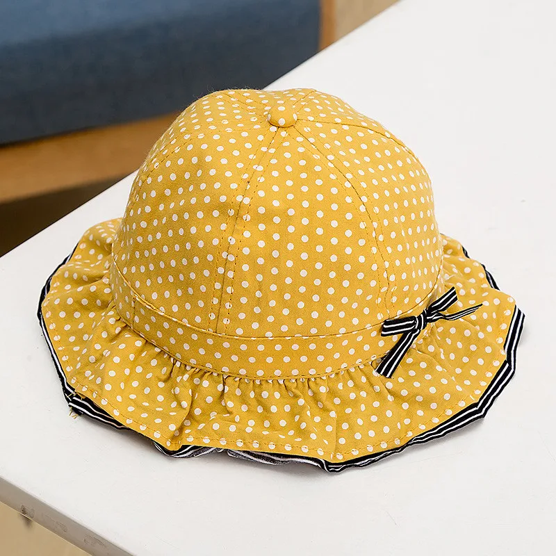 Новые ветрозащитные Детские Солнцезащитные головные уборы для девочек, шляпа от солнца с бантом в горошек, летняя детская шляпа рыбака, детские солнцезащитные кепки для мальчиков, Детская Панамка