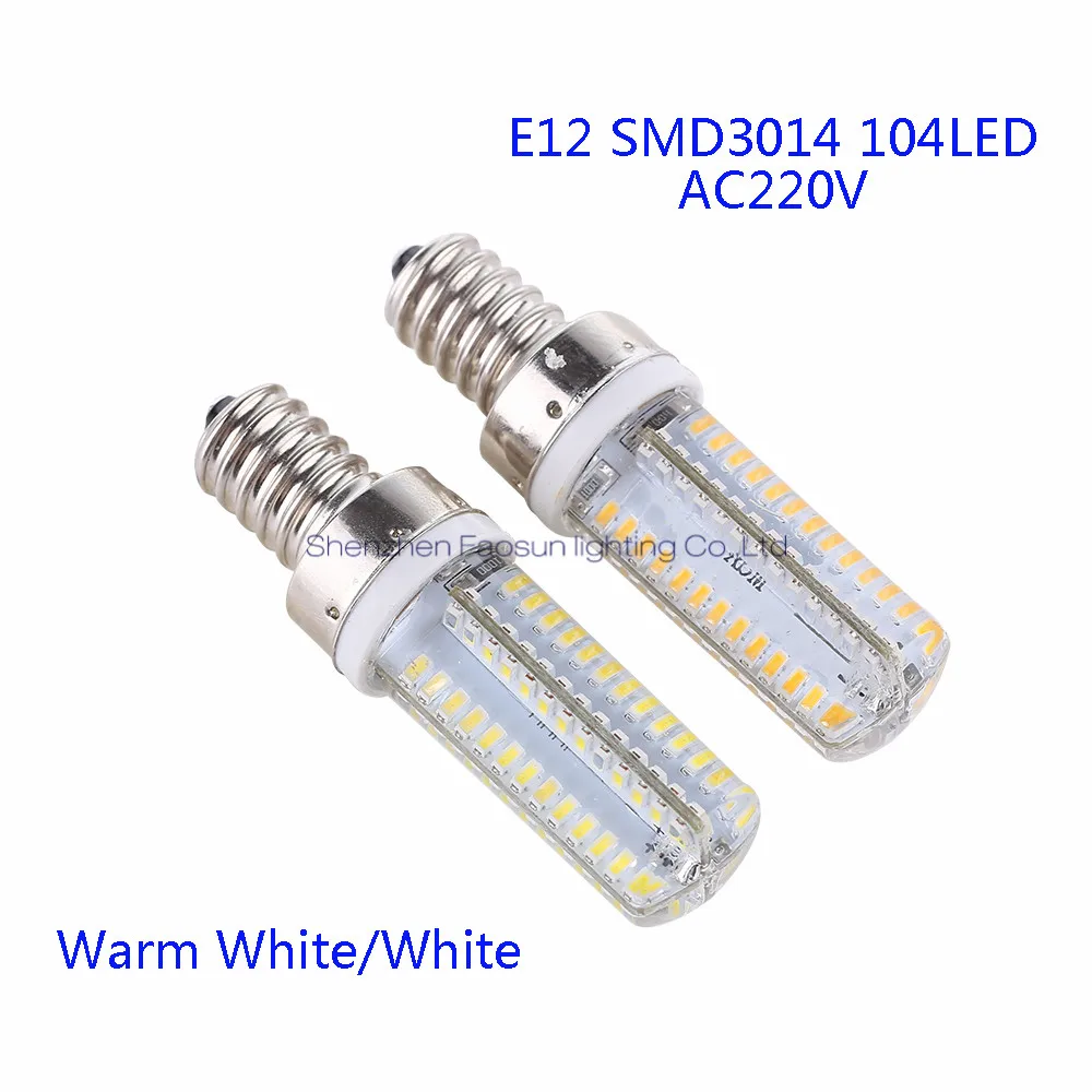 

5pcs/lot E12 LED Bulb Lamp High Power SMD3014 104LEDs AC220V White/Warm White Light replace Halogen Spotlight Chandelier
