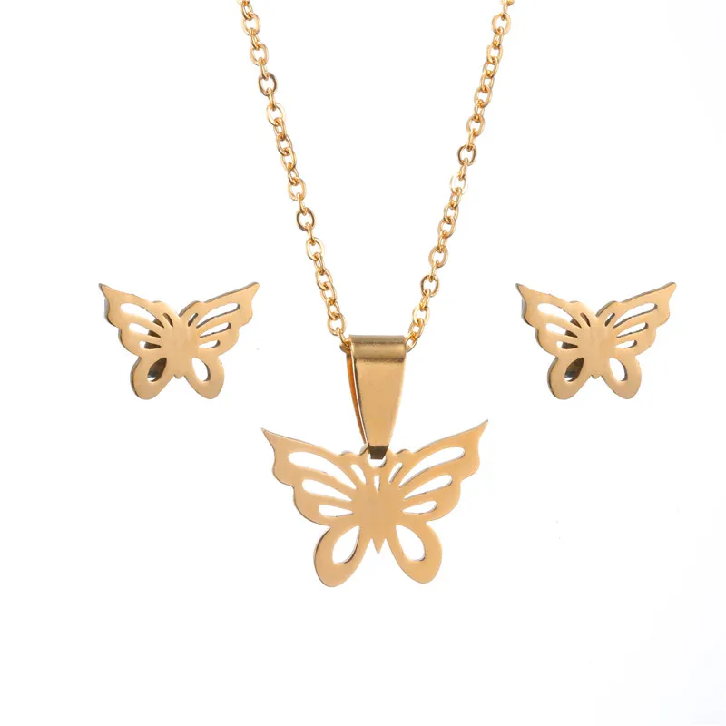 

AMORUI 316L Stainless Steel Butterfly Stud Earrings+Necklaces Bridal Jewelry Sets Gold Chain Necklace Earring Set Jewelry Bijoux