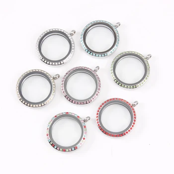 

Mix Color Round Water Proof Floating Locket Stainless Steel Twist Screw Floating Glass With Crystal Memory Locket DIY Jewelry