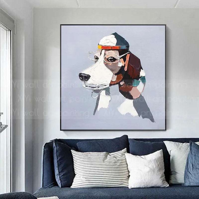 

Pop art Animal canvas painting wall art picture for living room home wall decor acrylic thick texture Abstract dogs quadro decor