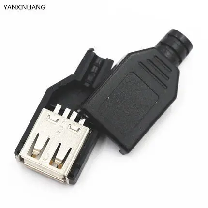 

New 10pcs Type A Female USB 4 Pin Plug Socket Connector With Black Plastic Cover