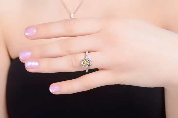 COLORFISH 2 карат Желтый Камень Роскошные обручальные кольца для женщин 925 пробы Серебряное обручальное кольцо кубический цирконий модные ювелирные изделия