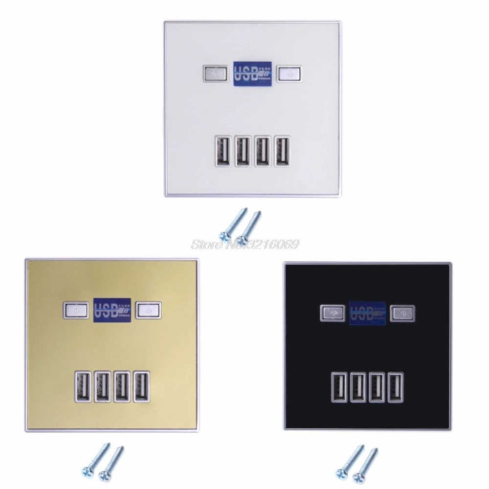 

220V 4A 86 Type 4 USB Ports WallPower Socket Adapter Charger Panel Quick Charge Electrical Outlet 3 Colors Jun29 Drop Ship