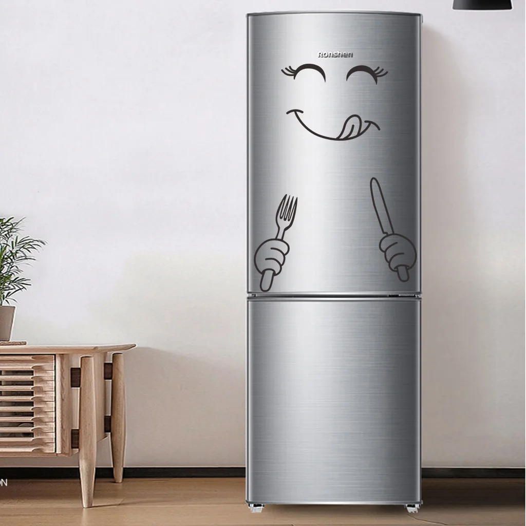 

2019 Cute Sticker Fridge Happy Delicious Face Kitchen Fridge Wall Refrigerator Vinyl Stickers Art Wall Decal Home Decor B20