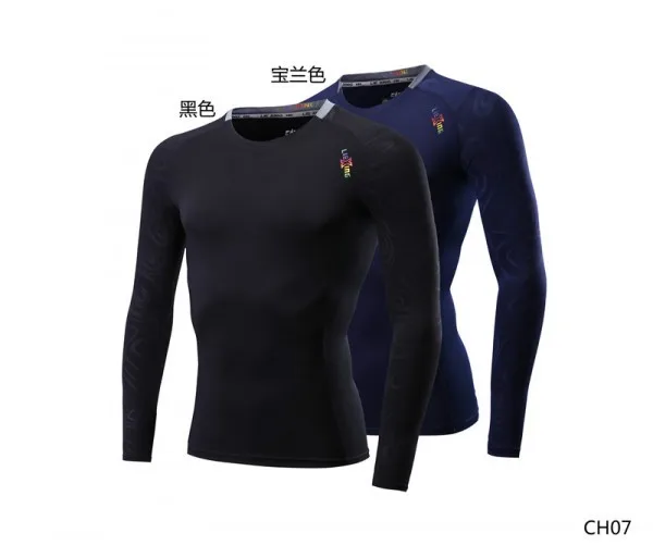 

A18480 Workout fitness men long sleeve t shirt men thermal muscle bodybuilding wear compression Elastic Slim exercise clothing