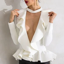 Для женщин пикантные белый топ с длинными рукавами г. дизайнер Мода Холтер Костюм для женские элегантные вечерние Veatidos Клубные