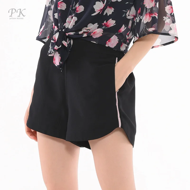 

PK tuxedo black shorts women summer 2018 beach tuxedo board casual short femme grande taille pink side binding mujer feminino