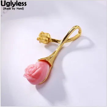 

Uglyless Real S 925 Sterling Silver Elegant Romantic Rose Flower Necklaces Women Natural Pink Shell Pendant with Chains Jewelry