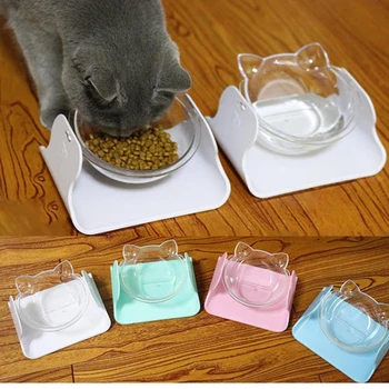 

Hot Sale Cat Bowl Feeders 15Degree Adjustable Cat Food Basin Water Dish Safe Plastic Cat Kitten Drinking Fountain Goods for Cats