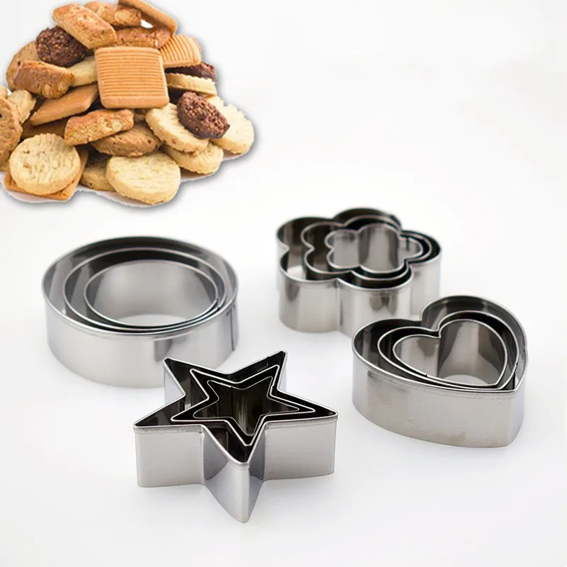 

3Pcs/set Stainless Steel Fondant Cake Baking Mould Round/ Heart /Flower/ Star Shape Cookie Biscuit Cutter DIY Decorating Moulds