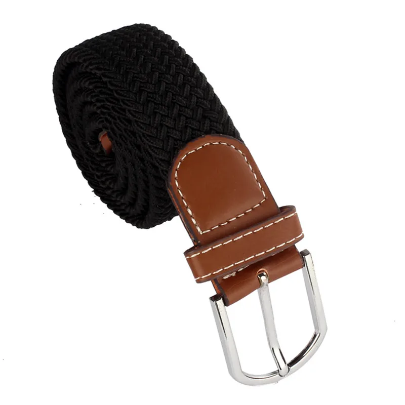 New Men women Canvas Leather Braided Elastic Stretch Metal Buckle Belt Waistband belts for women men 40FE0220
