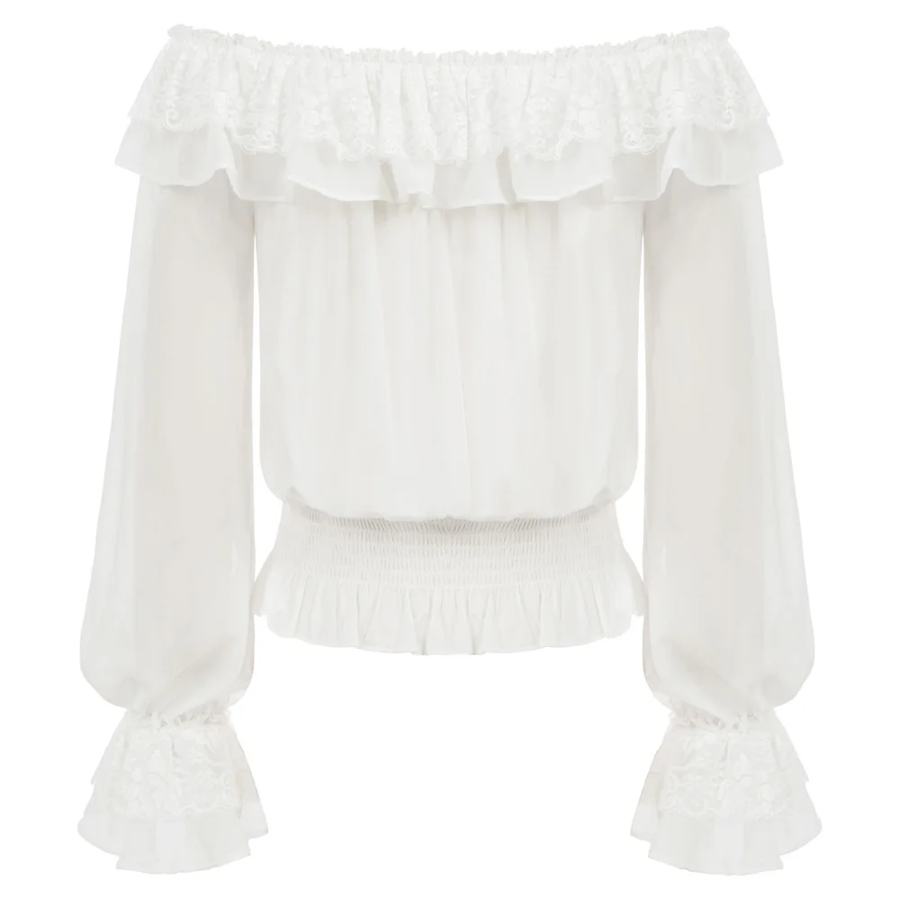 Sexy Women's shirt vintage party gothic style Long Sleeve Off Shoulder Ruffles Decorated club evening elegant blouse summer Tops