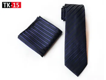 

8cm Woven Necktie Sets Dark Blue with Black Striped Tie & Handkerchief