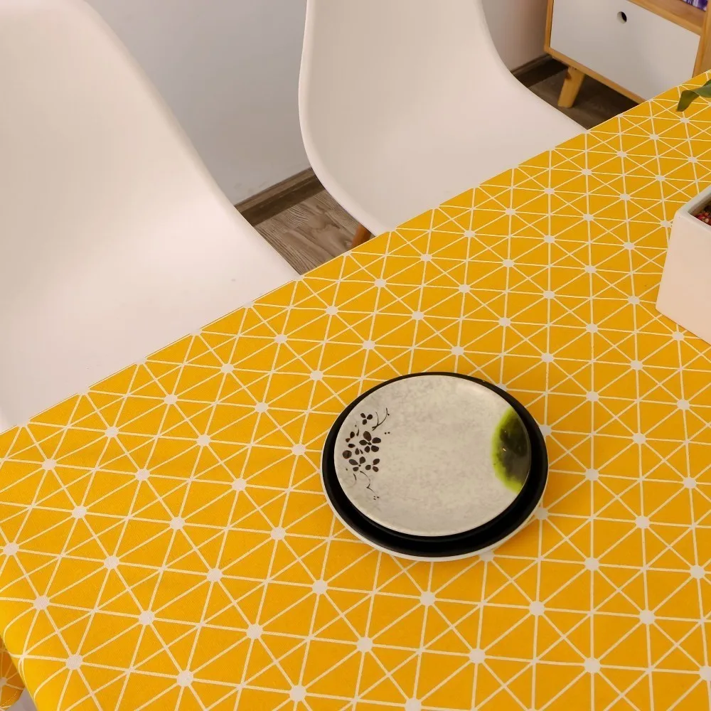 

Modern Plaid Yellow Table Cloth Square Canvas Table Cover Towel Cotton Linen Coffee Tablecloth Home Decoration
