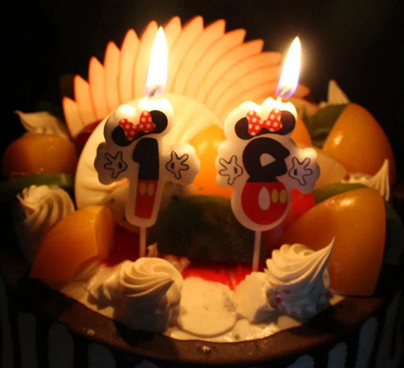 1 шт. Горячая свеча на день рождения с героями мультфильмов Микки и Минни Маус Свеча для торта с цифрами От 0 до 9 лет Свеча для украшения торта на день рождения