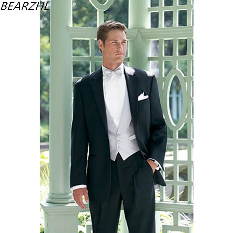 bespoke mens suits black groom tuxedo 3 piece suit high quality dress