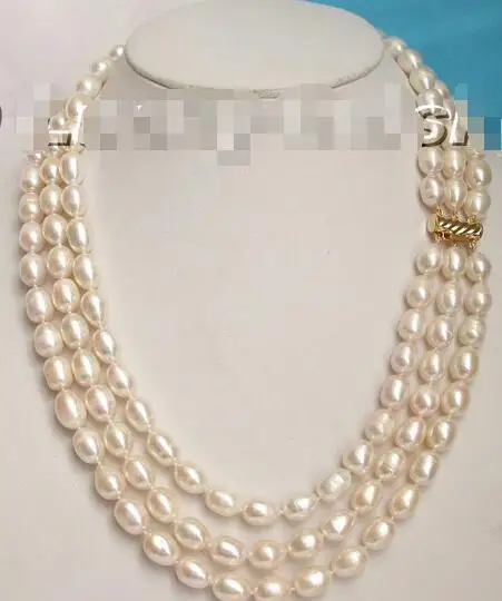 

Free Shipping >>>21" 3ROW RICE WHITE FRESHWATER PEARLS NECKLACE