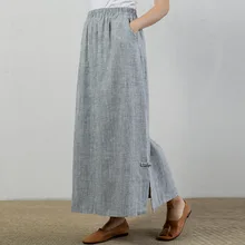 Чайная тарелка Кнопка Ретро эластичный пояс двойной толстый хлопок лен прямые юбки длинные секции