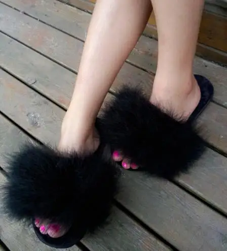 

15 Colors Fur Flip Flops Women Sweet Platform Wedges warm sole Ostrich Feathers Slippers Summer Platform Thongs Beach Slippers