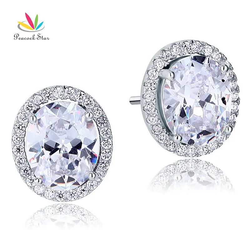 Серьги гвоздики с павлиньими звездами 3 карата овальной огранки цельные из