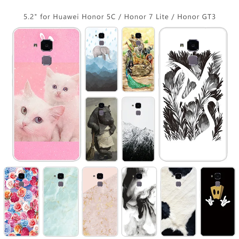 

Cases for Huawei Honor 5C / Honor 7 Lite Matte Soft Silicon Back Black Animal Cover 5.2" for Huawei Honor7 Lite GT3 Clear Capa