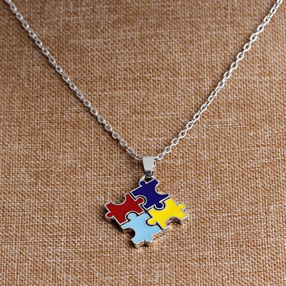 

Hot multicolor enamel autism awareness puzzle piece COLLAR PENDANT best friend statement necklaces