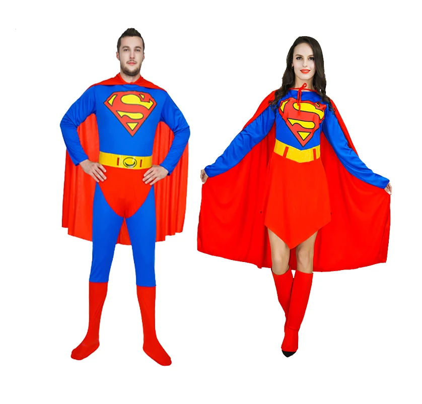 Skup Kostiumy dla dorosłych Superman czerwony niebieski Lycra elastan Full Body Super hero Zentai garnitury superbohater Cape dla kobiet i mężczyzn strój cosplay