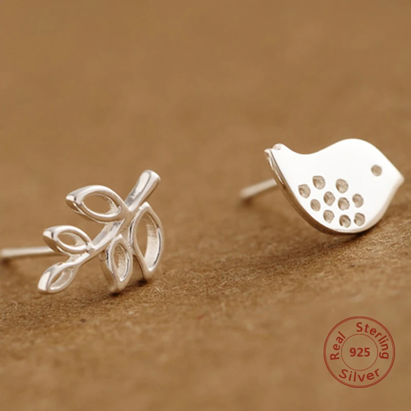 

100% 925 Sterling Silver Tree Branches Birds Stud Earrings For Women Creative Design Lady Fashion Jewelry