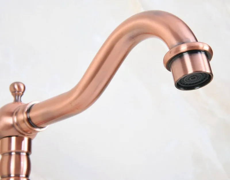 Antique Red Copper Brass Dual Cross Handles Bathroom Kitchen Basin Sink Faucet Mixer Tap Swivel Spout Deck Mounted mnf618