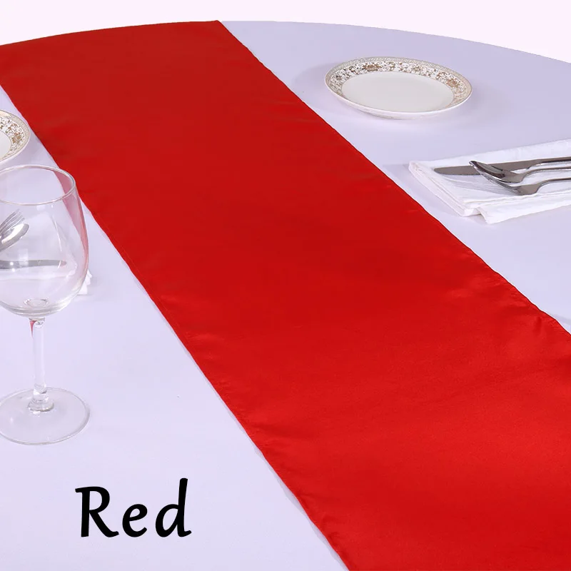 10 шт. атласный настольный бегун флаг 1" x 108" Свадебный банкет украшение для дома и отеля Современная шелковая скатерть 30x275 см - Цвет: Red