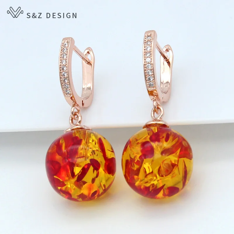 S&Z DESIGN New 585 Rose Gold Color Temperament Vintage Round Flower Beads Dangle Earrings For Women Girl Wedding Party Jewelry