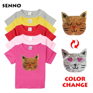 Girls Magic Glitter Reverse Sequin Top Color Changing Kids Girls T-Shirts Summer Kids Sequined T-Shirt Tops Children's Clothing