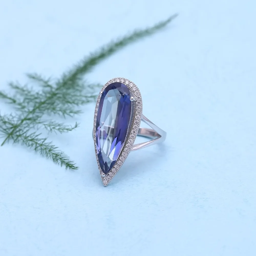 Gem's Ballet 11.48Ct натуральный иолит синий мистический кварцевый камень коктейльное кольцо 925 пробы серебряные ювелирные изделия для женщин