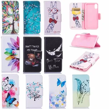 

For Iphone X/7 Plus/8 Plus Stand Painted Wallet Case Flip Cover Cartoon Butterfly Giraffe Pu Leather Case Dhl Free Shipping