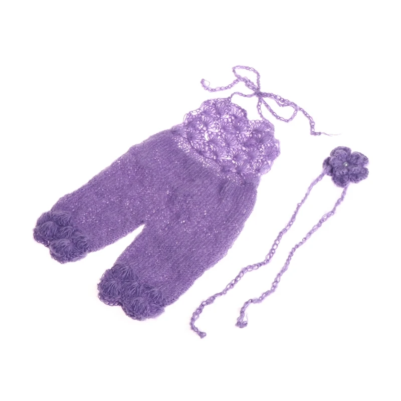 Вязаный комбинезон для новорожденных из мягкого мохера для маленьких мальчиков и девочек, реквизит для фотосъемки, мохеровые брюки - Цвет: Purple