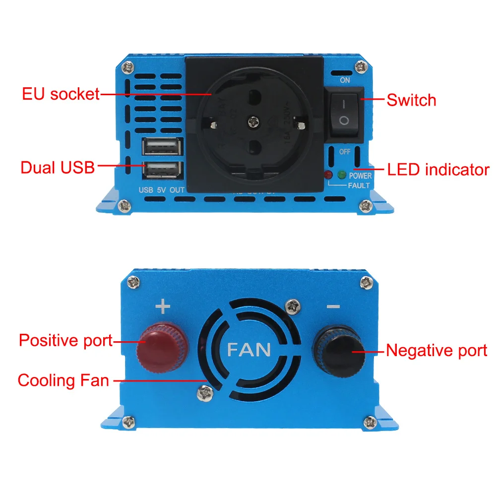 2000W PURE SINE WAVE POWER INVERTER Dual usb DC 12V To AC 220V 230V CAR CAMPING BOAT Converter 3.1A 2 USB EU PLUG