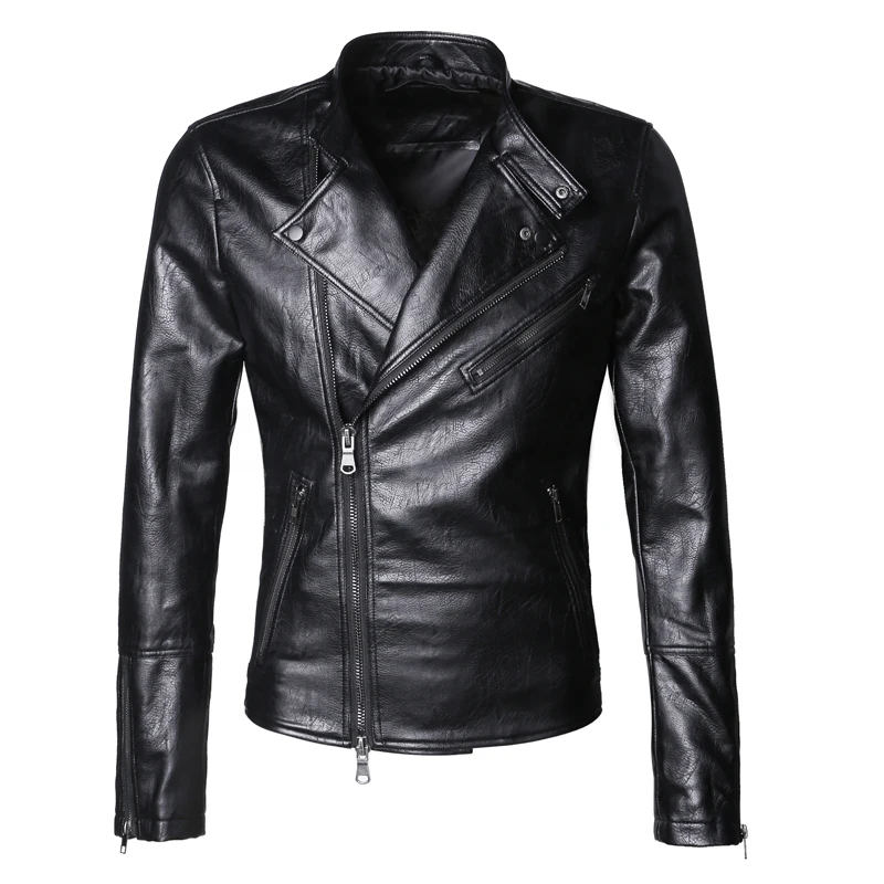 Зимняя мужская байкеры мотоциклетная куртка из искусственной кожи короткие тонкий метросексуал мужчины рыцарь моды черный кожаный пиджак пальто F7091 - Цвет: black