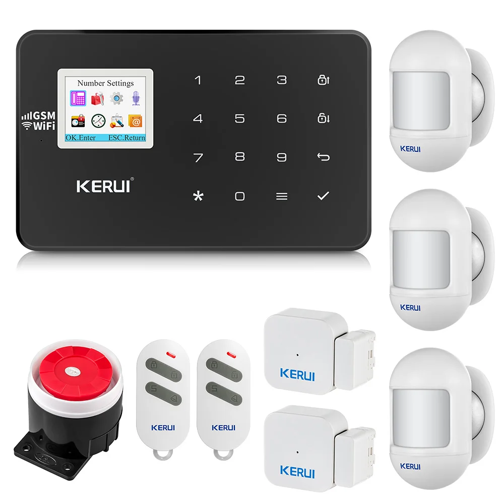 KERUI W18, Wi-Fi, GSM, Беспроводной охранная сигнализация домашняя система охранной сигнализации Android IOS APP Управление циферблатом SMS защиты дома - Цвет: KIT4