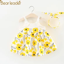 Bear Leader/платья для малышей Новинка года, летняя одежда для девочек платья с цветным принтом и повязкой на голову, 2 предмета, Платья для новорожденных от 6 месяцев до 24 месяцев